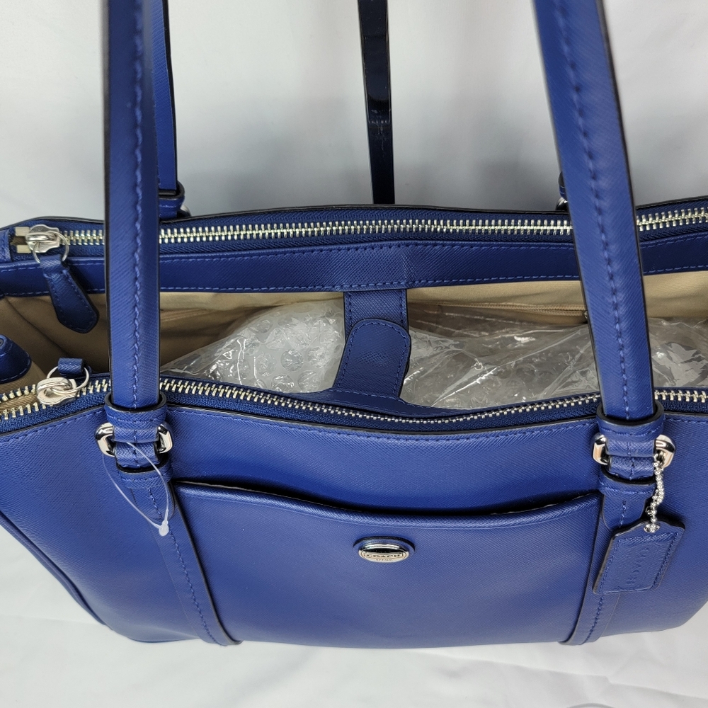 NEVER USED!! Elegant COACH Blue Leather Tote Bag - Picture 4 of 16